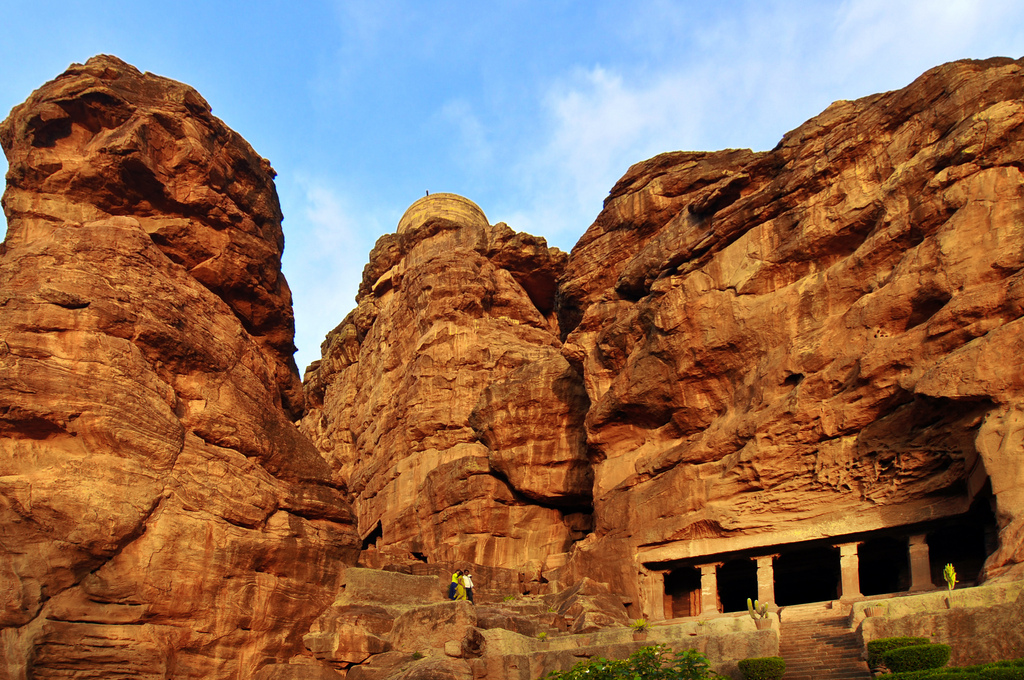 Badami Cave 1 With The Sand Stone Cliffs