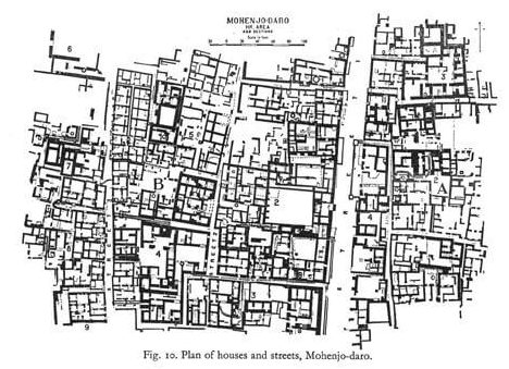 A plan showing streets and houses in the city of Mohenjo-daro.